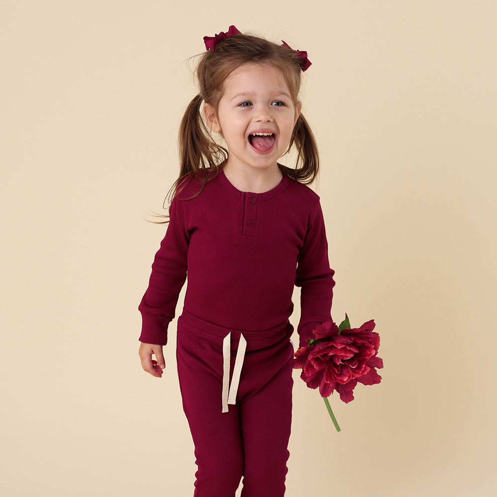Raspberry Long Sleeve Organic Bodysuit - View 5