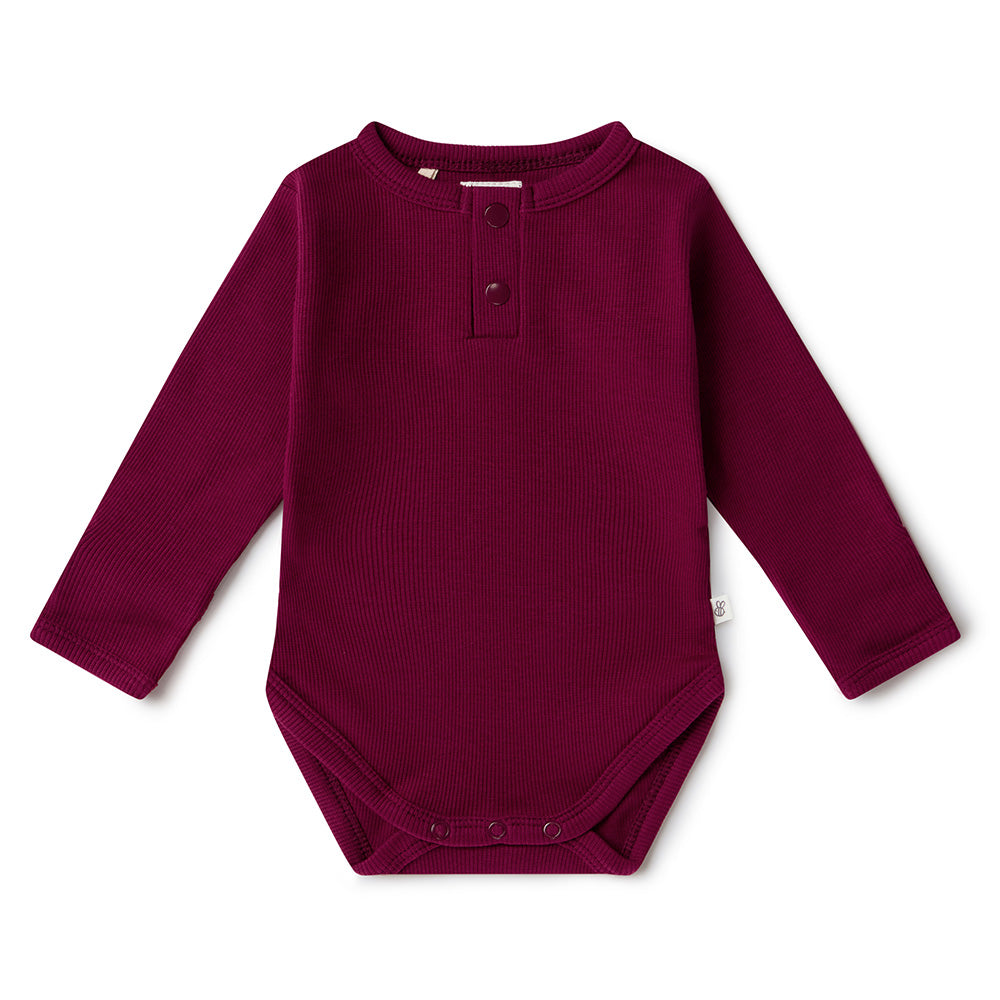 Raspberry Long Sleeve Organic Bodysuit - View 2