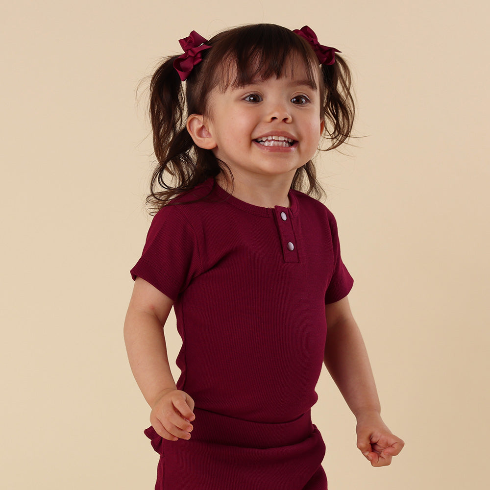 Raspberry Short Sleeve Organic Bodysuit - View 6