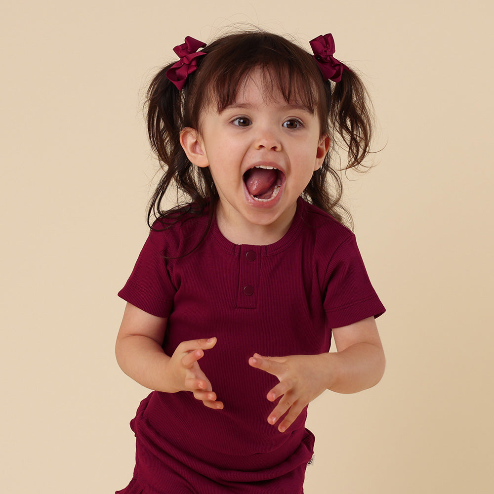 Raspberry Short Sleeve Organic Bodysuit - View 12