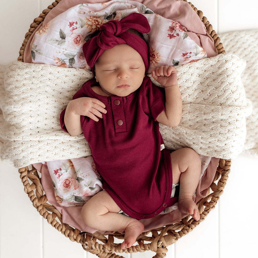 Raspberry Short Sleeve Organic Bodysuit - View 9
