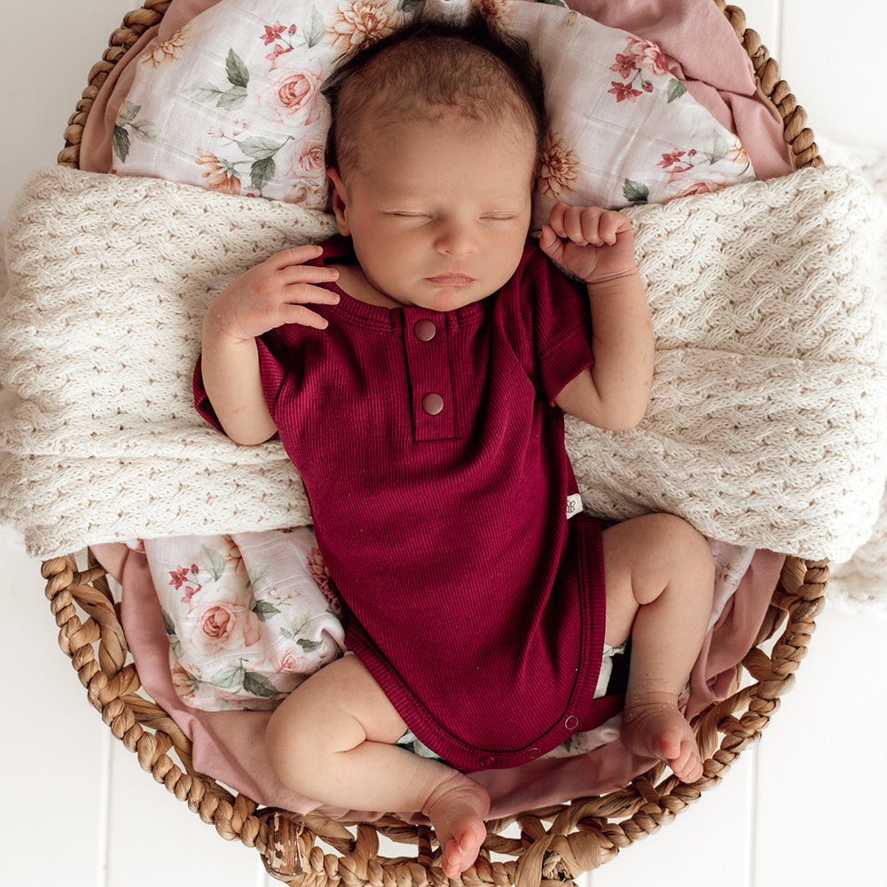 Raspberry Short Sleeve Organic Bodysuit - View 13