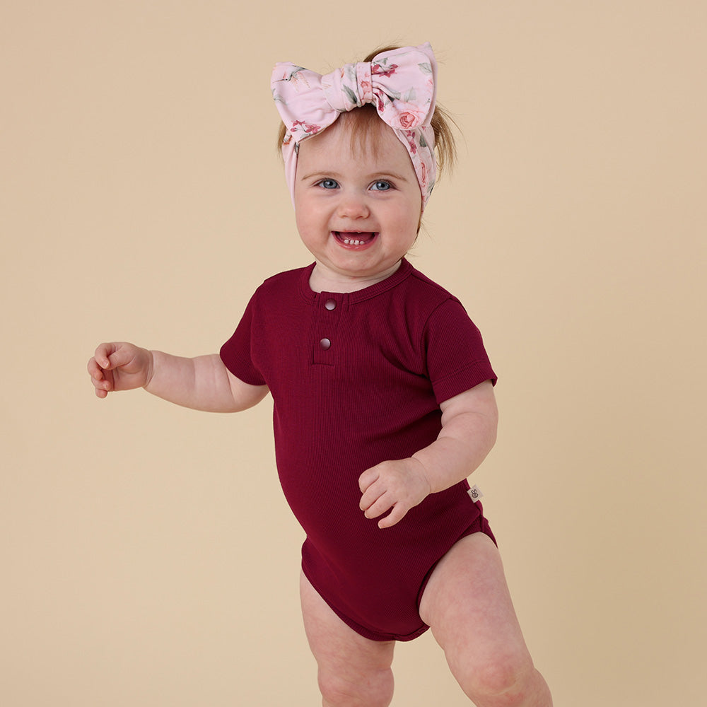 Raspberry Short Sleeve Organic Bodysuit - View 3