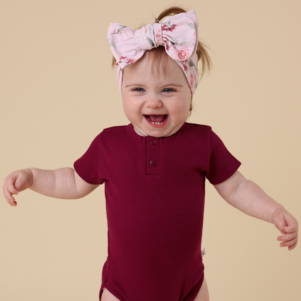 Raspberry Short Sleeve Organic Bodysuit - View 15