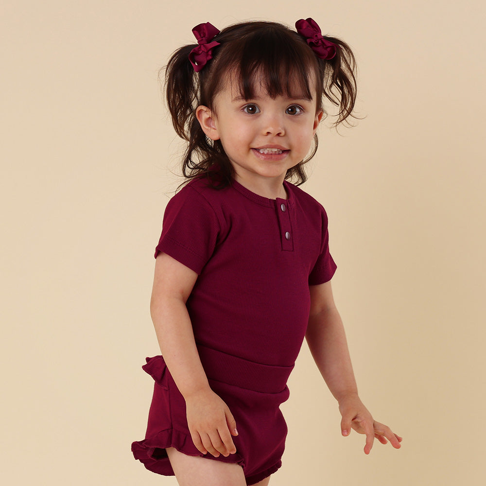 Raspberry Short Sleeve Organic Bodysuit - View 11