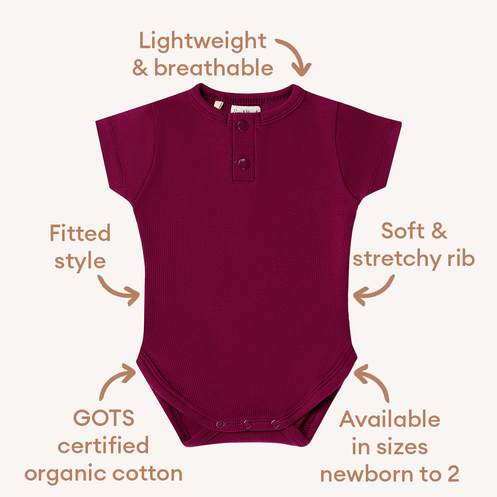 Raspberry Short Sleeve Organic Bodysuit - View 8