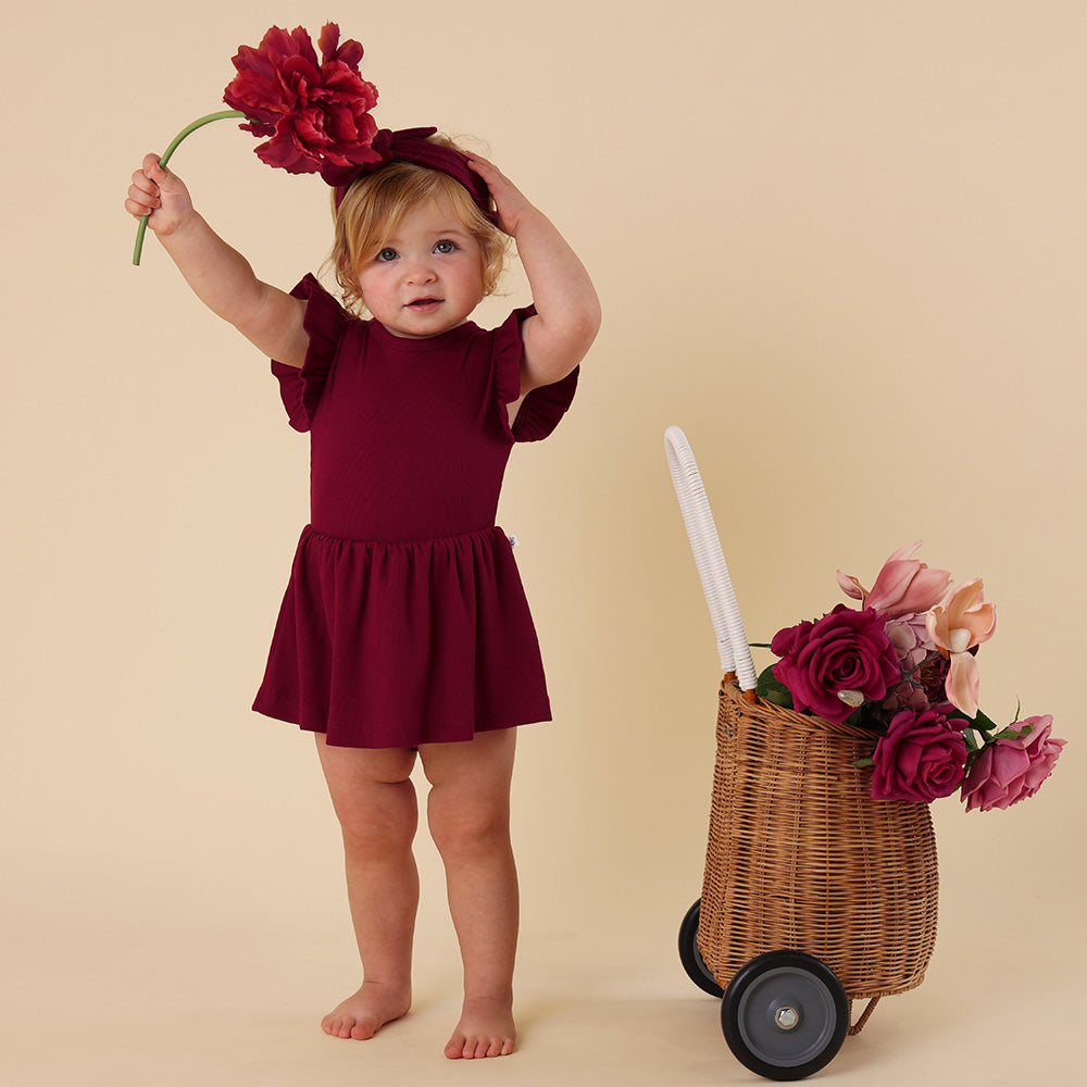 Raspberry Short Sleeve Organic Dress - View 3