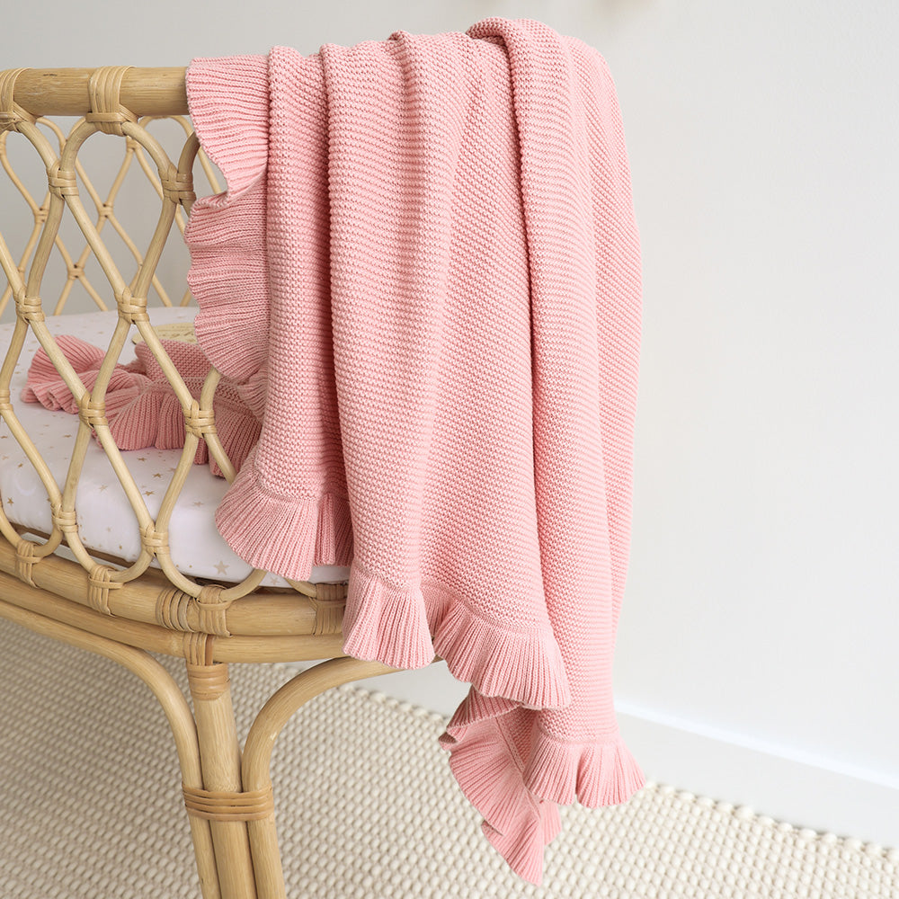 Rosa Ruffle Knit Organic Baby Blanket - View 1