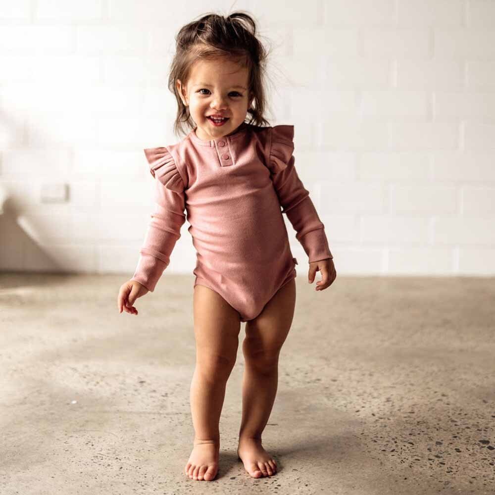 Rose Long Sleeve Organic Bodysuit - View 1