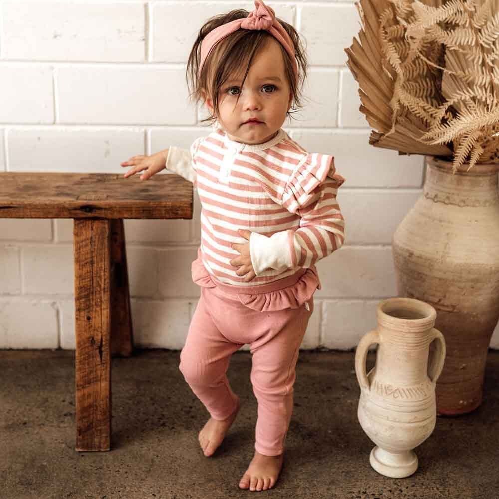 Rose Stripe Long Sleeve Organic Bodysuit - View 7