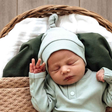 Sage Ribbed Organic Knotted Beanie-Snuggle Hunny