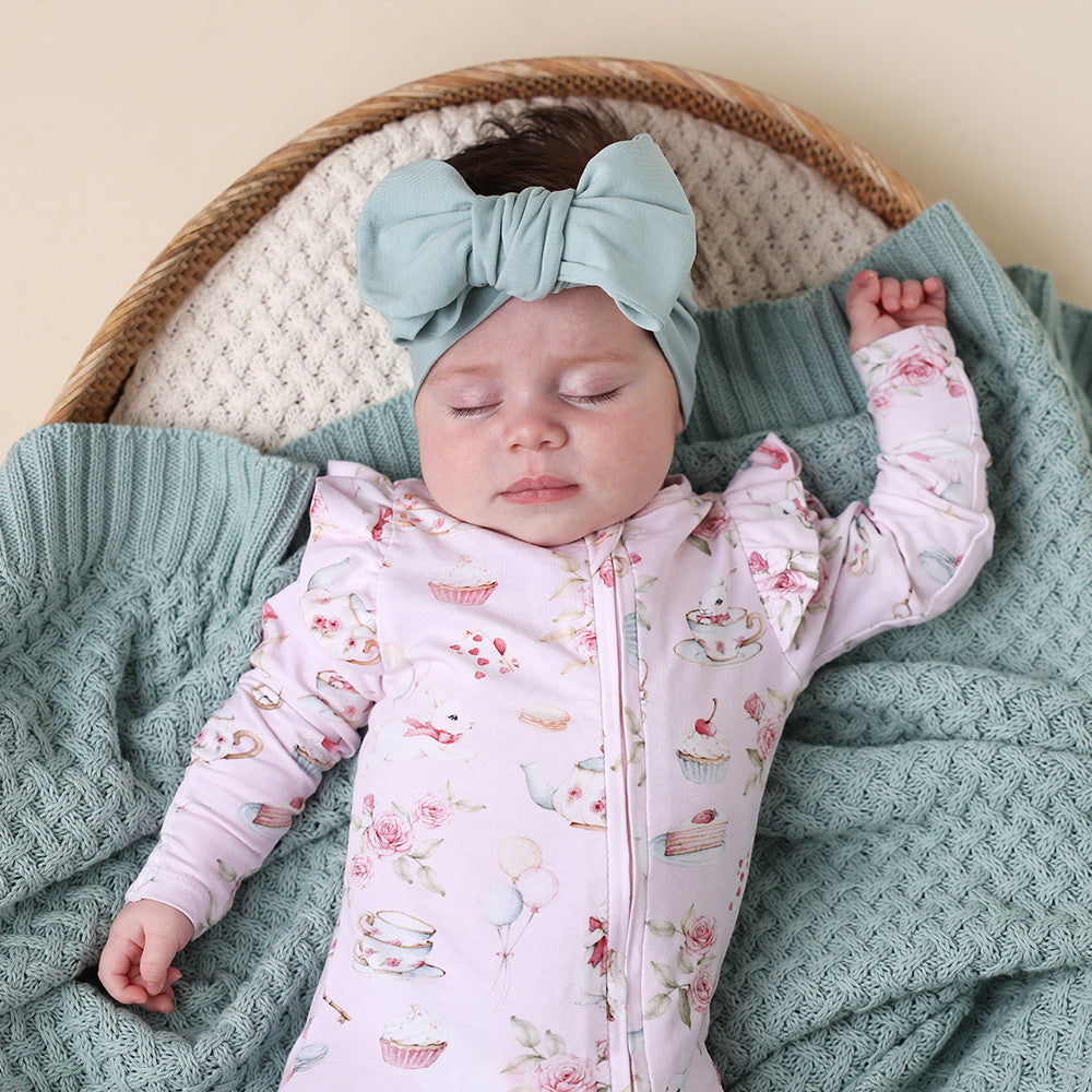 Alice’s Tea Party Organic Snugglesuit Convertible Romper with Frill - View 4