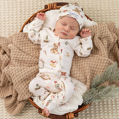 Santa's Toy Shop Organic Snugglesuit Convertible Romper | Snuggle Hunny