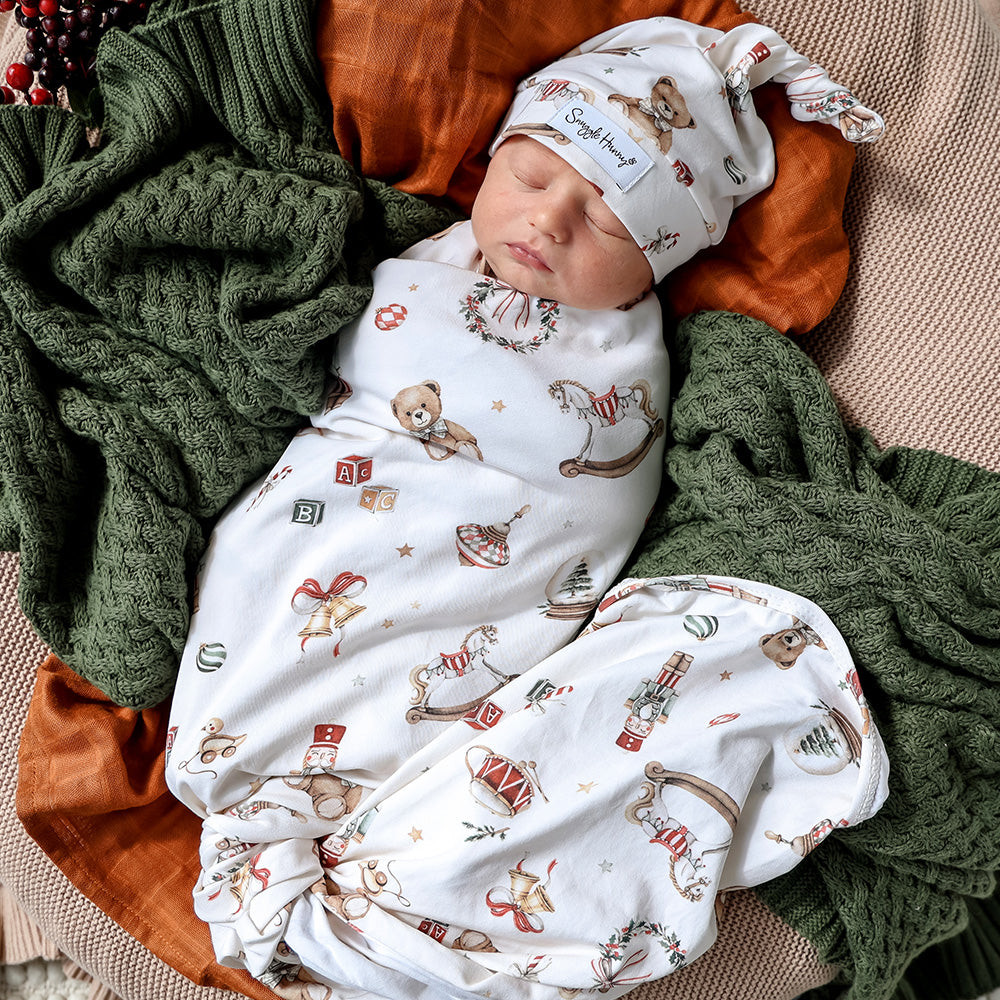 Santa's Toy Shop Organic Jersey Wrap & Beanie Set - View 6
