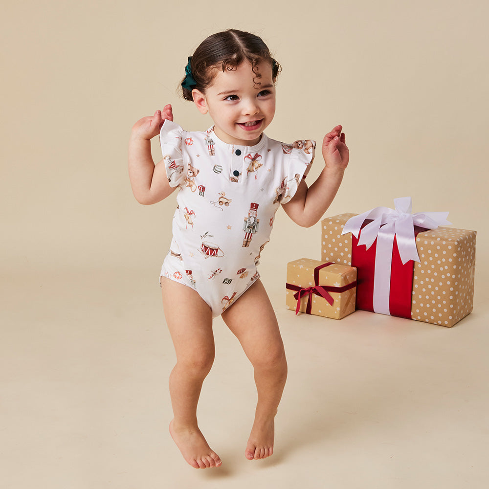 Santa's Toy Shop Short Sleeve Organic Bodysuit with Frill - View 12