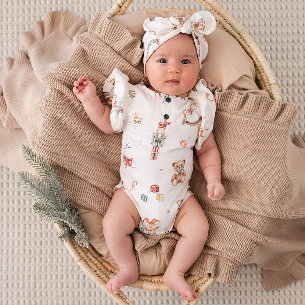 Santa's Toy Shop Short Sleeve Organic Bodysuit with Frill - View 2