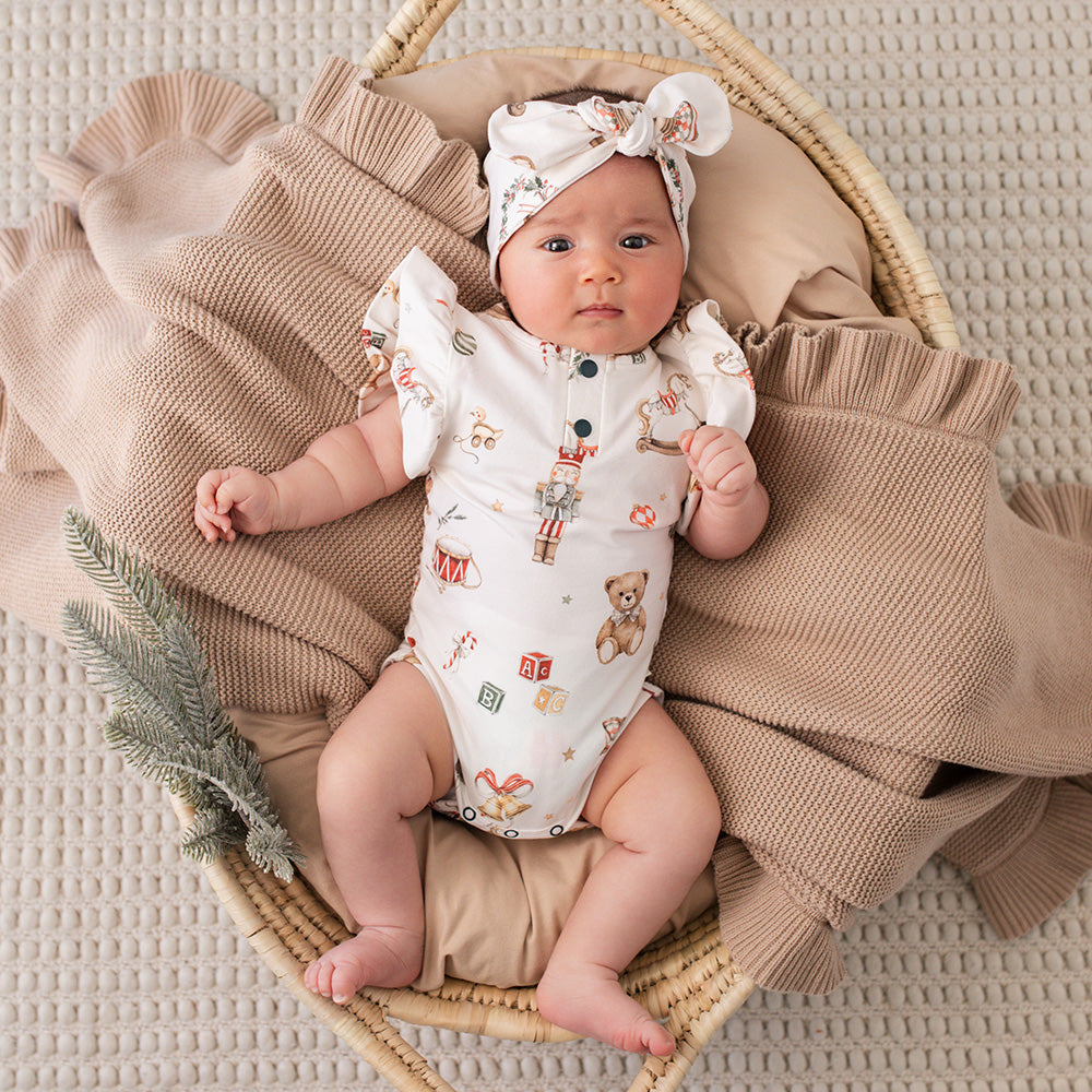Santa's Toy Shop Short Sleeve Organic Bodysuit with Frill - View 10