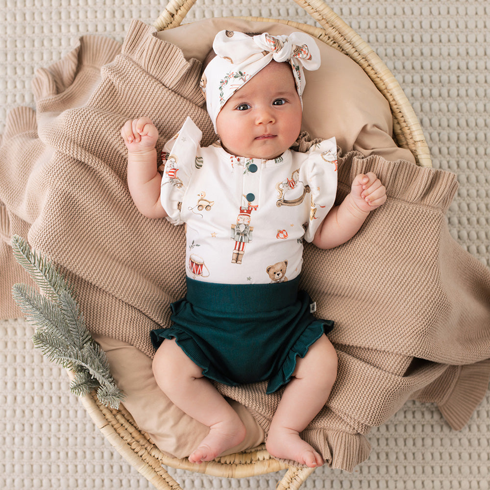 Santa's Toy Shop Short Sleeve Organic Bodysuit with Frill - View 4