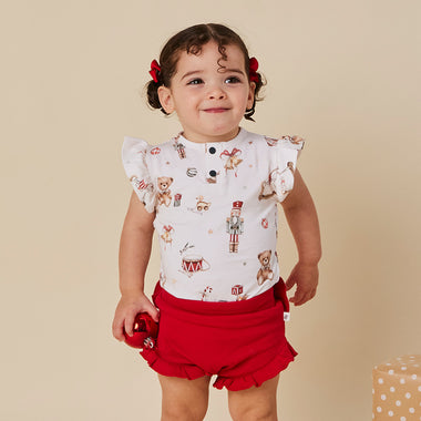 Santa's Toy Shop Short Sleeve Organic Bodysuit with Frill | Snuggle Hunny