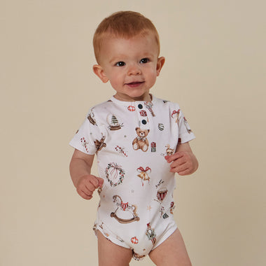 Santa's Toy Shop Short Sleeve Organic Bodysuit | Snuggle Hunny