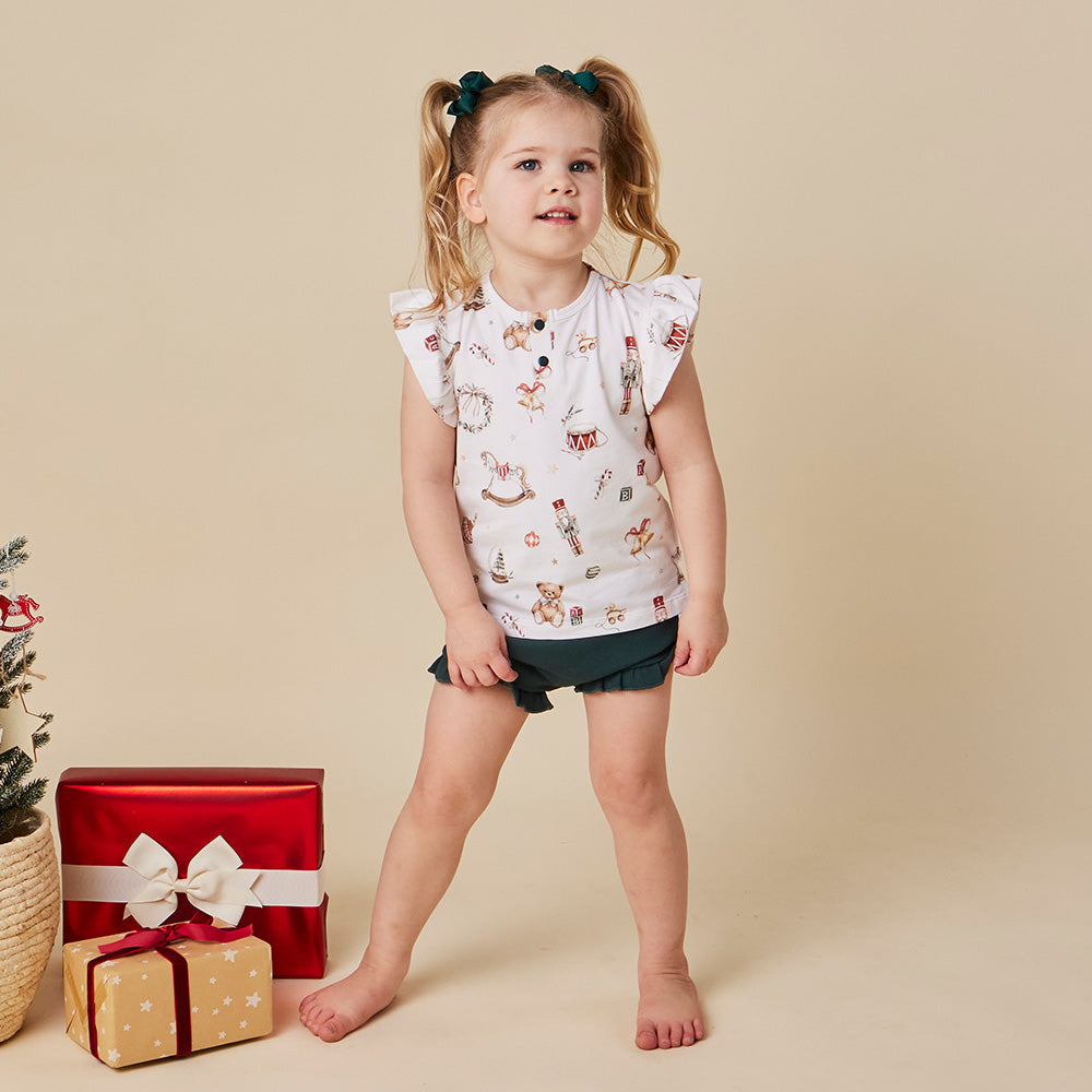 Santa's Toy Shop Organic Short Sleeve Top with Frill - View 5