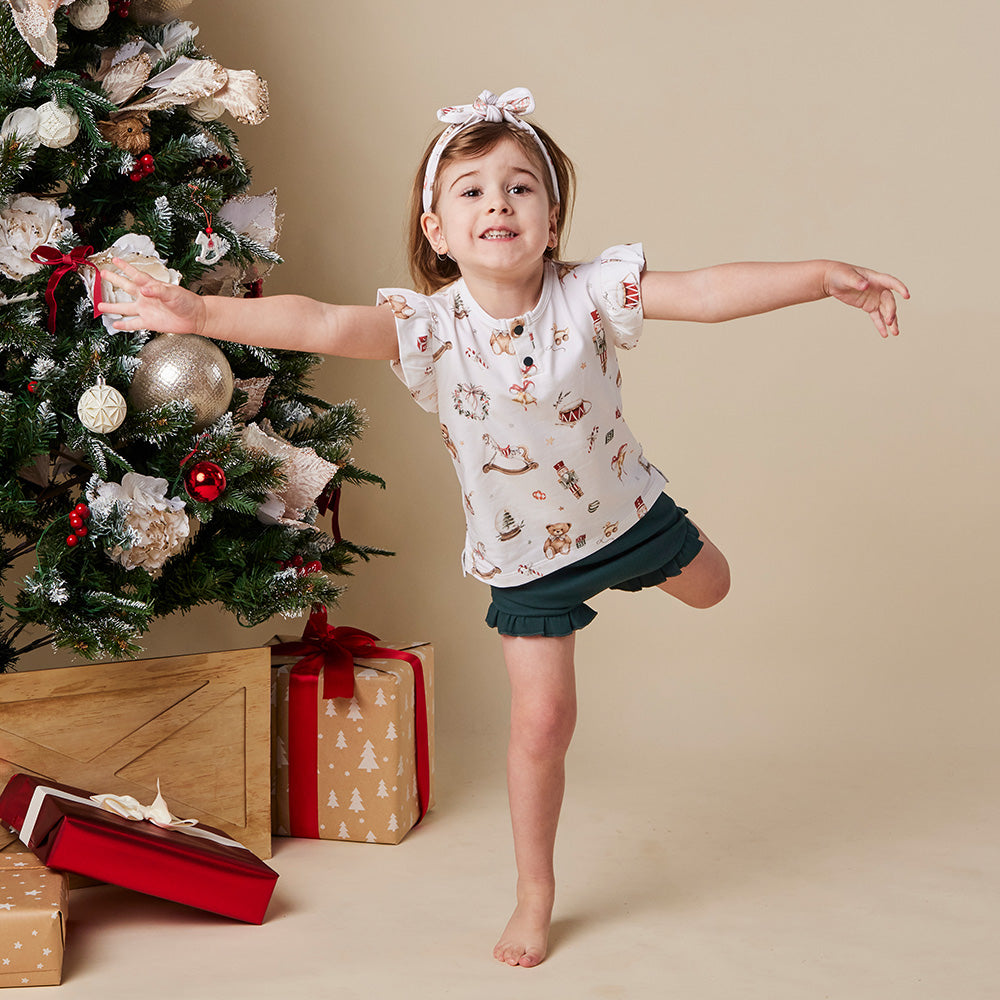 Santa's Toy Shop Organic Short Sleeve Top with Frill - View 6