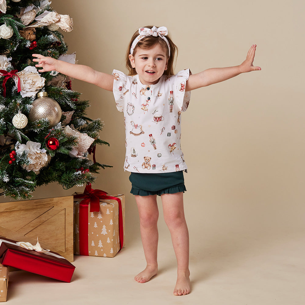 Santa's Toy Shop Organic Short Sleeve Top with Frill - View 4