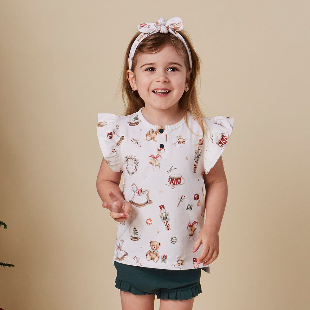 Santa's Toy Shop Organic Short Sleeve Top with Frill - View 1