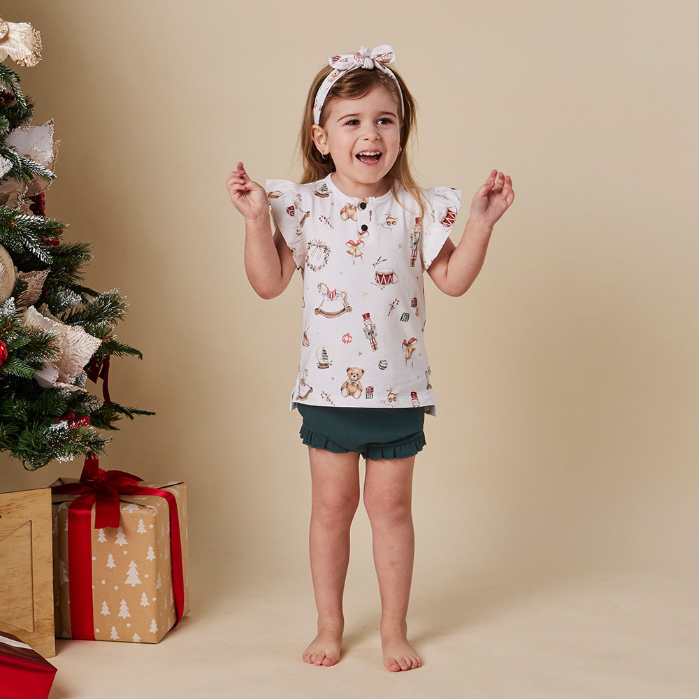 Santa's Toy Shop Organic Short Sleeve Top with Frill - View 7