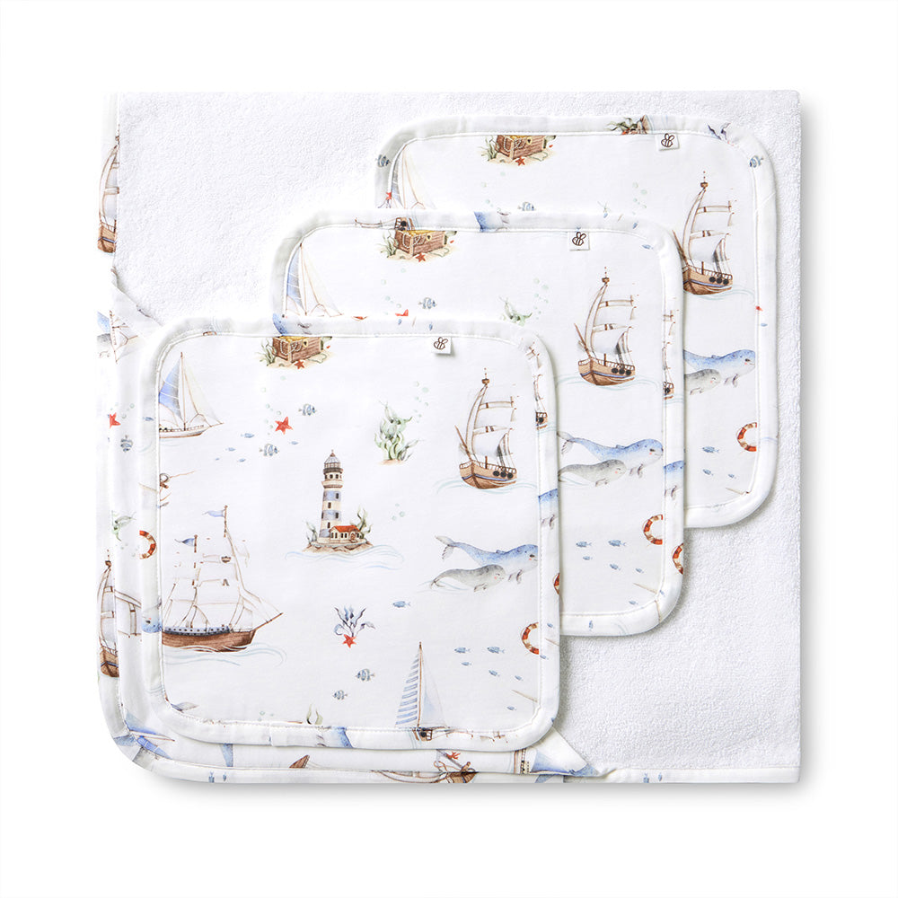 Set Sail Organic Baby Towel & Wash Cloth Set - View 1