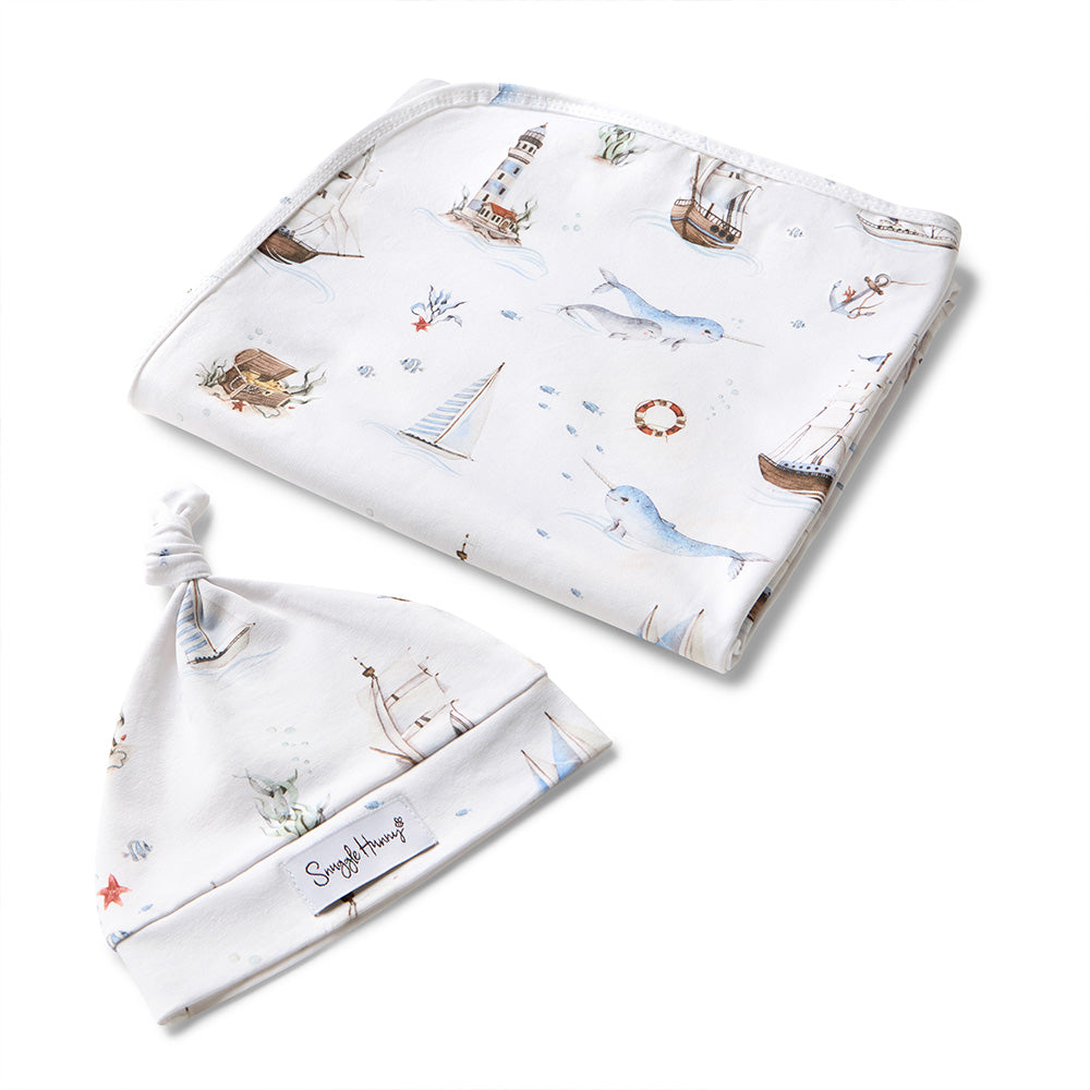 Set Sail Organic Jersey Wrap & Beanie Set - View 2