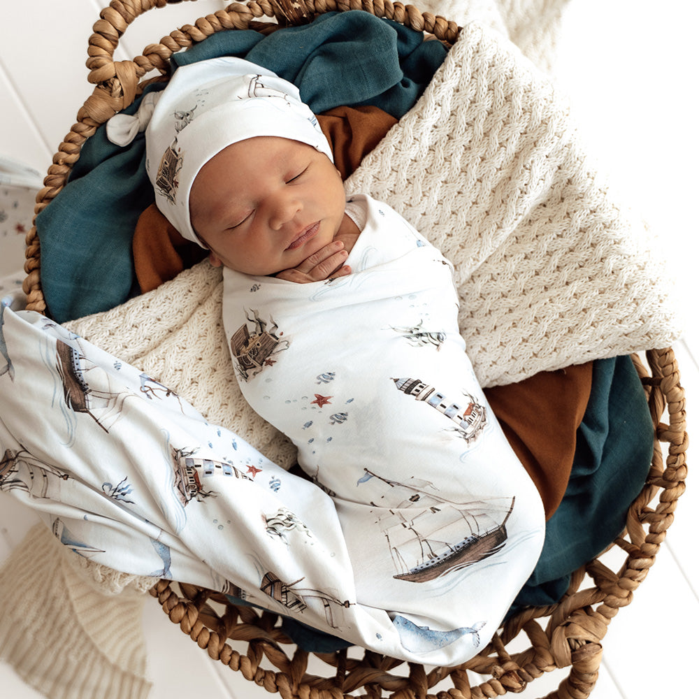 Set Sail Organic Jersey Wrap & Beanie Set - View 3