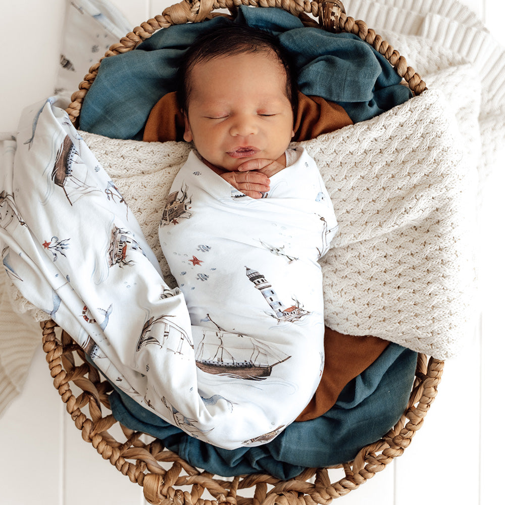 Set Sail Organic Jersey Wrap & Beanie Set - View 6
