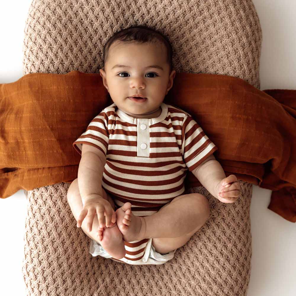 Biscuit Stripe Short Sleeve Organic Bodysuit - View 1