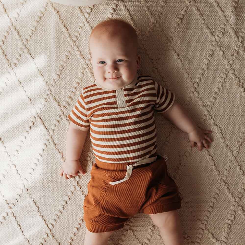 Biscuit Stripe Short Sleeve Organic Bodysuit - View 7