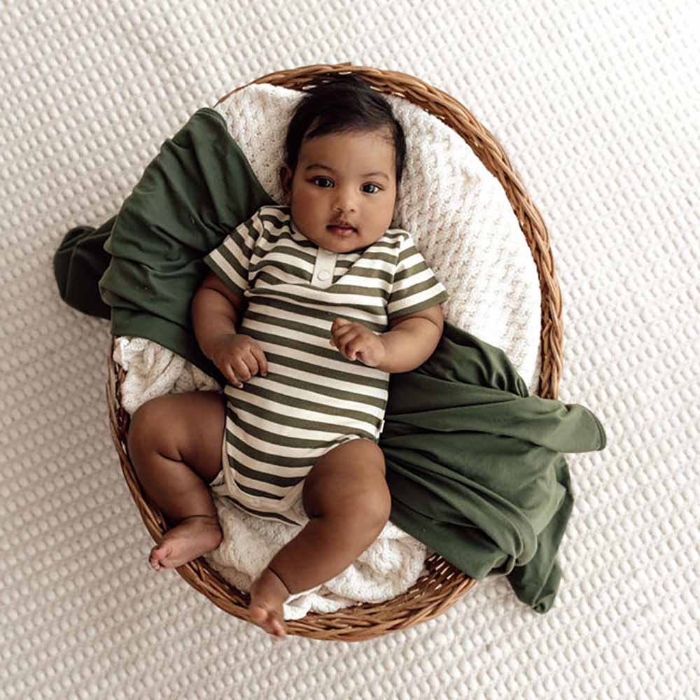 Olive Stripe Short Sleeve Organic Bodysuit - View 7