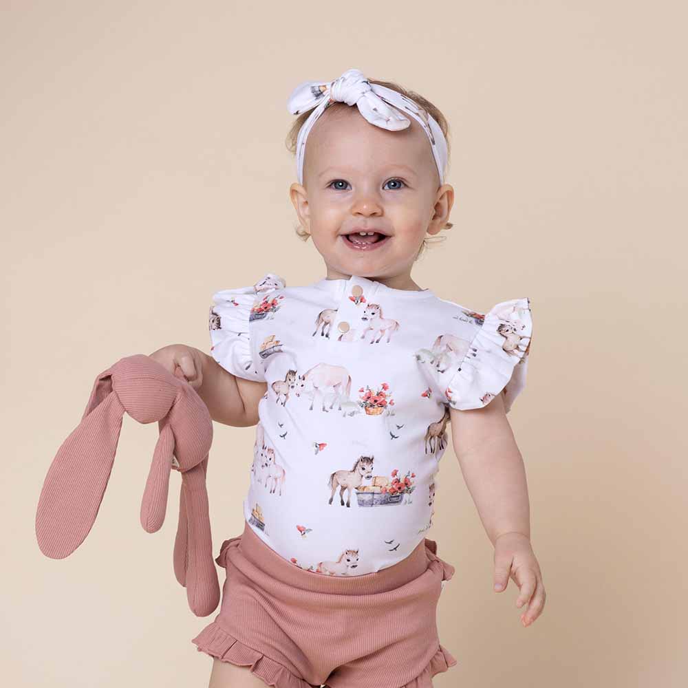Pony Pals Short Sleeve Organic Bodysuit with Frill - View 3