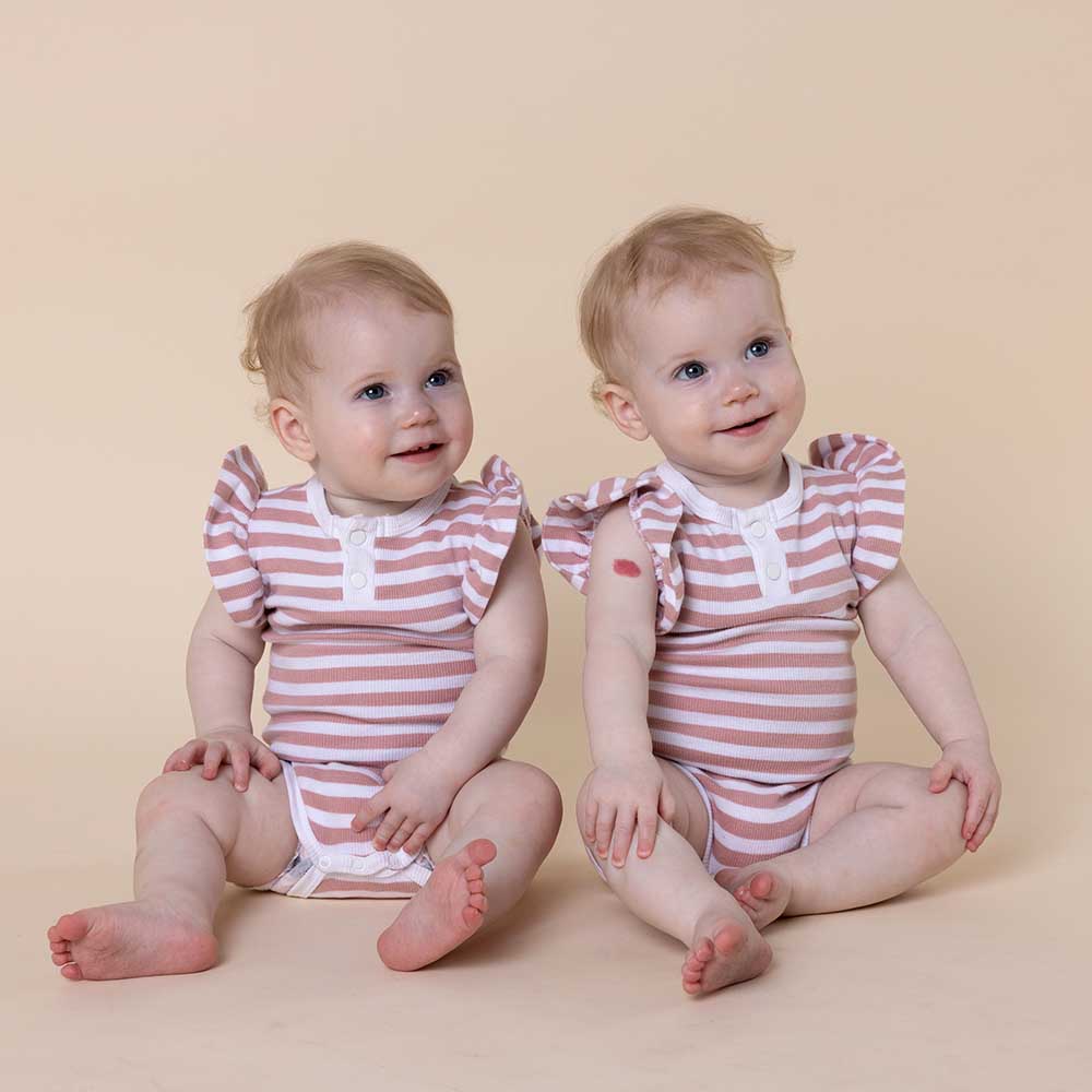 Rose Milk Stripe Short Sleeve Organic Bodysuit - View 3