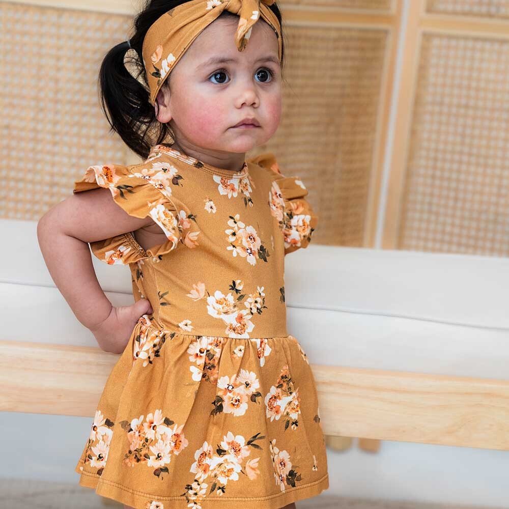 Golden Flower Short Sleeve Organic Dress - View 10