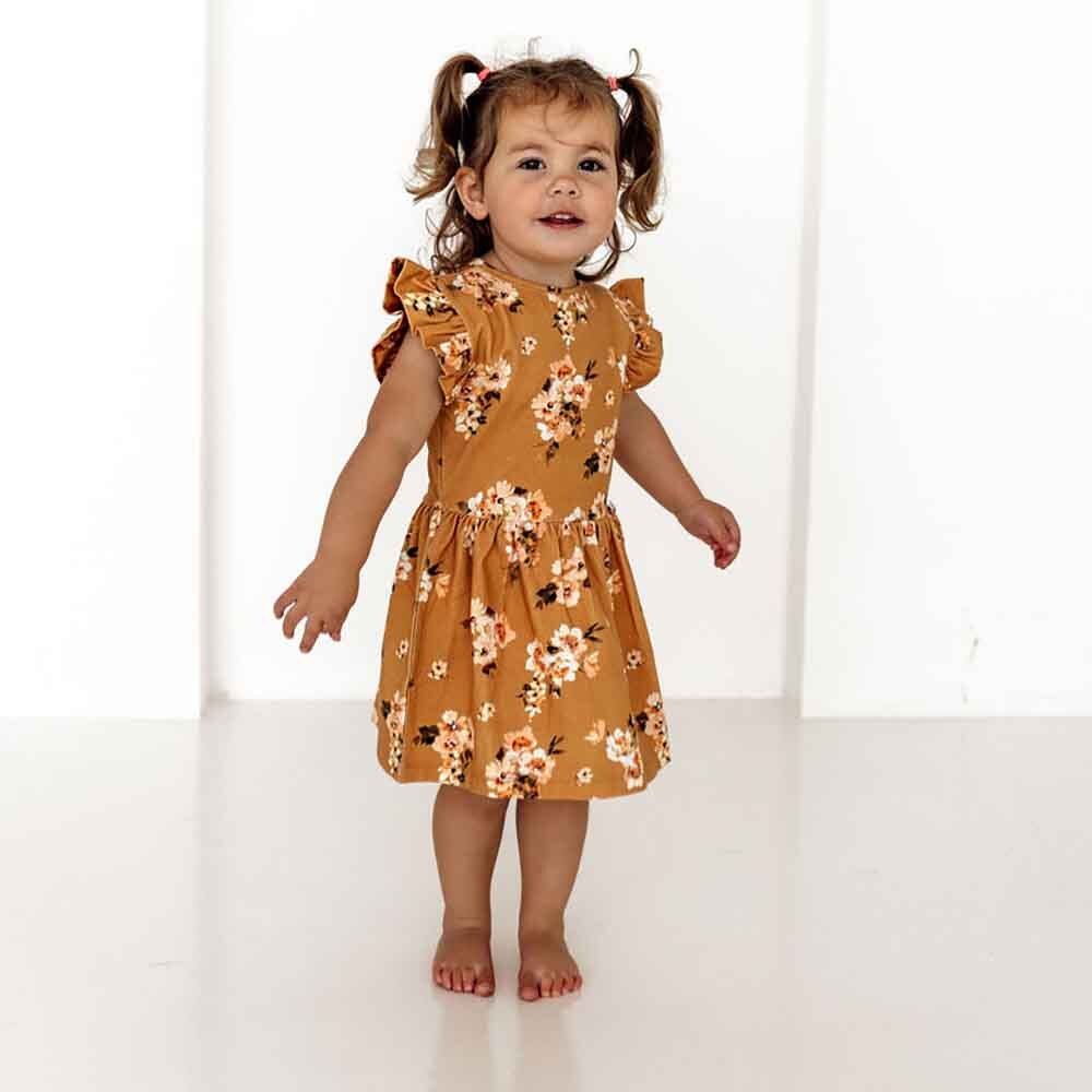 Golden Flower Short Sleeve Organic Dress - View 7