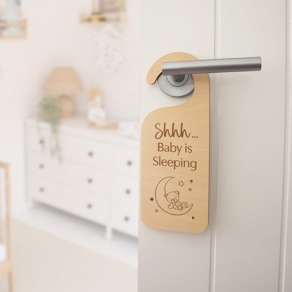 Sleeping Baby Wooden Door Hanger - View 1