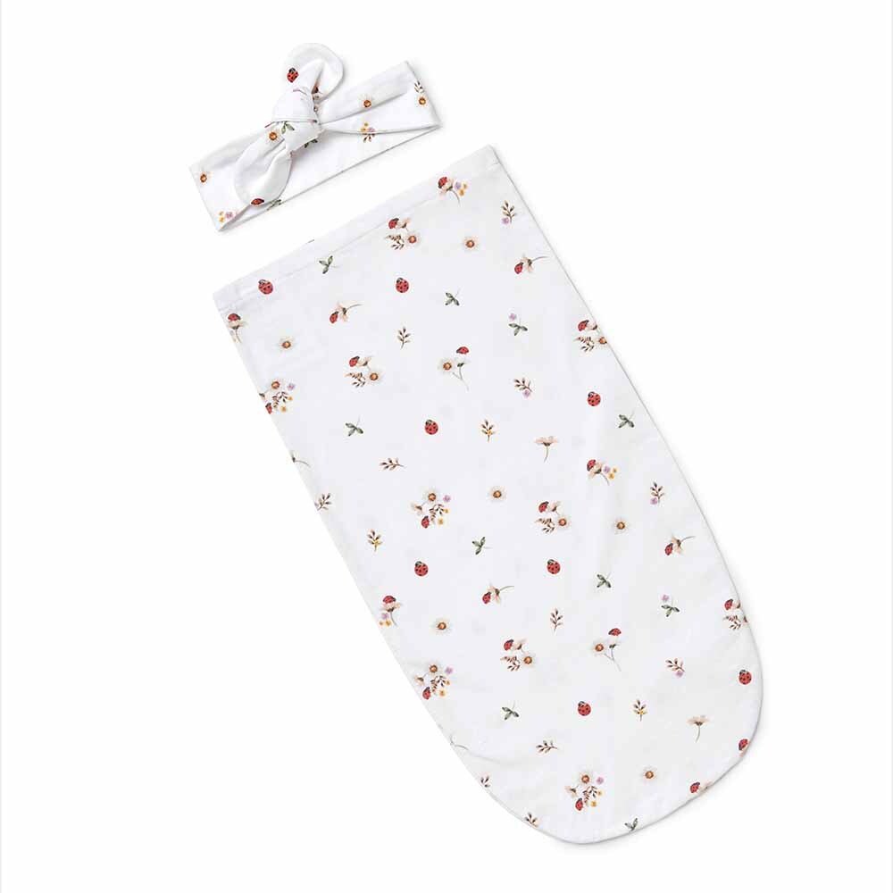 Ladybug Organic Snuggle Swaddle & Topknot Set - View 4