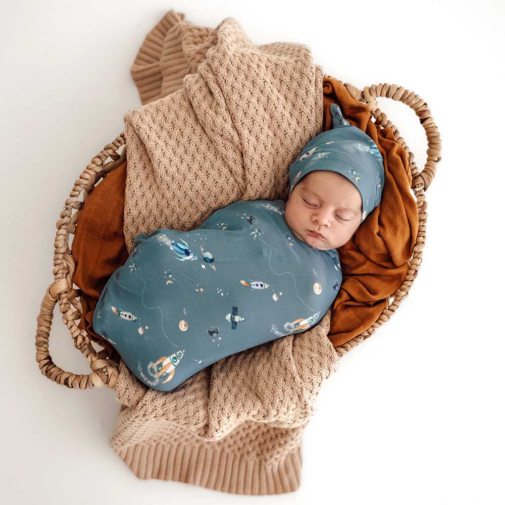 Rocket Organic Snuggle Swaddle & Beanie Set - View 4