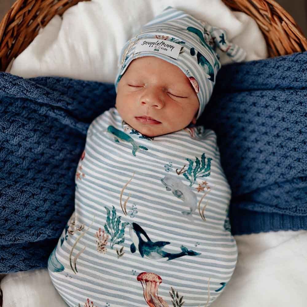 Whale Organic Snuggle Swaddle & Beanie Set - View 4