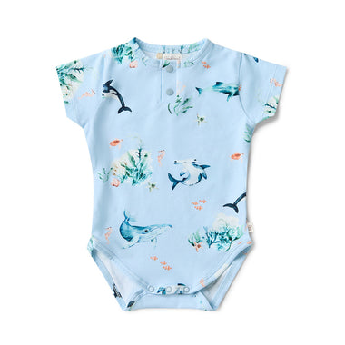Blue Ocean Short Sleeve Organic Bodysuit | Snuggle Hunny