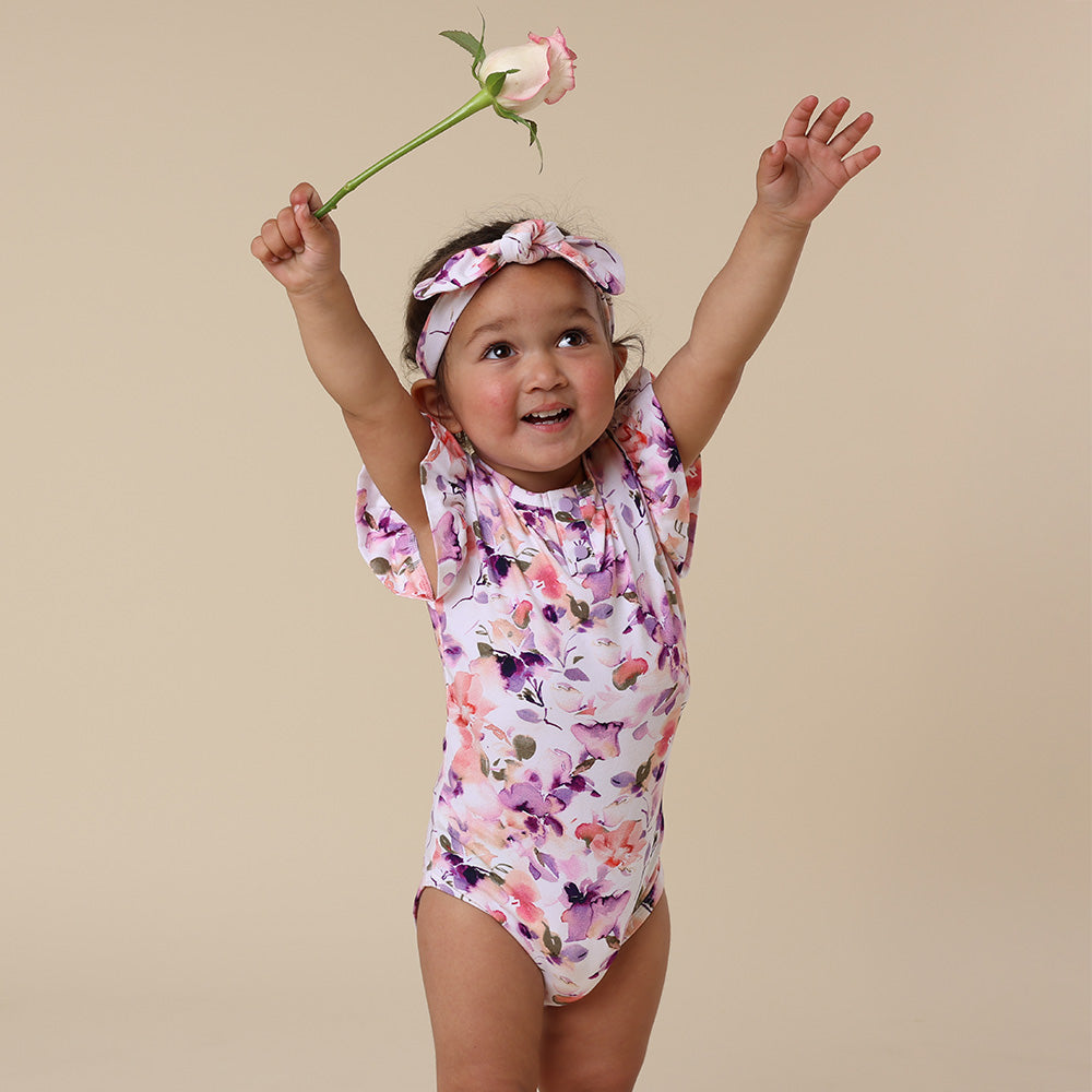 Blushing Beauty Short Sleeve Organic Bodysuit with Frill - View 9