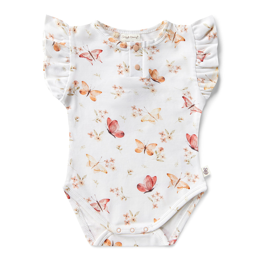 Butterfly Short Sleeve Organic Bodysuit with Frill - View 2