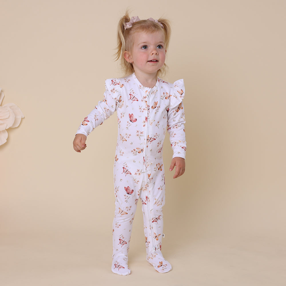 Butterfly Organic Snuggle Sleepsuit Zip Footie with Frill - View 3