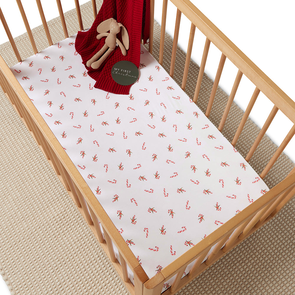 Candy Cane Organic Fitted Cot Sheet - View 1