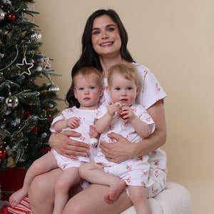 Family wearing matching Candy Cane Organic PJ Sets | Snuggle Hunny